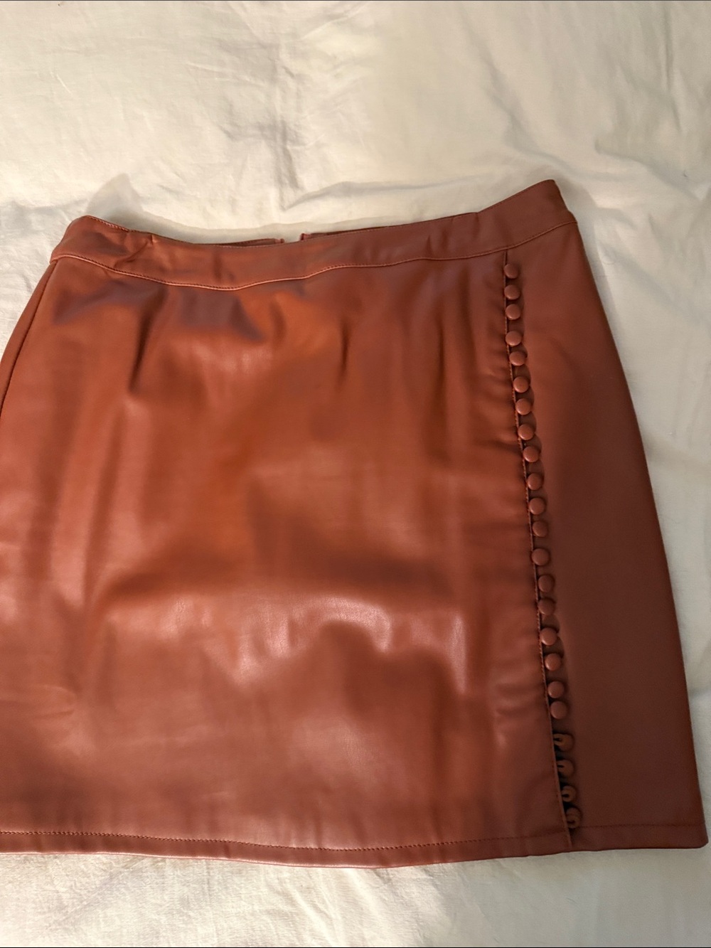 Kendall & Kylie Burnt Orange Faux Leather Mini Skirt with Button Side-Trim